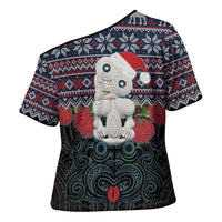 New Zealand Hei Tiki Christmas In July Cross Shoulder Shirt Pohutukawa Santa Xmas Polynesian Pattern LT22 - Polynesian Pride