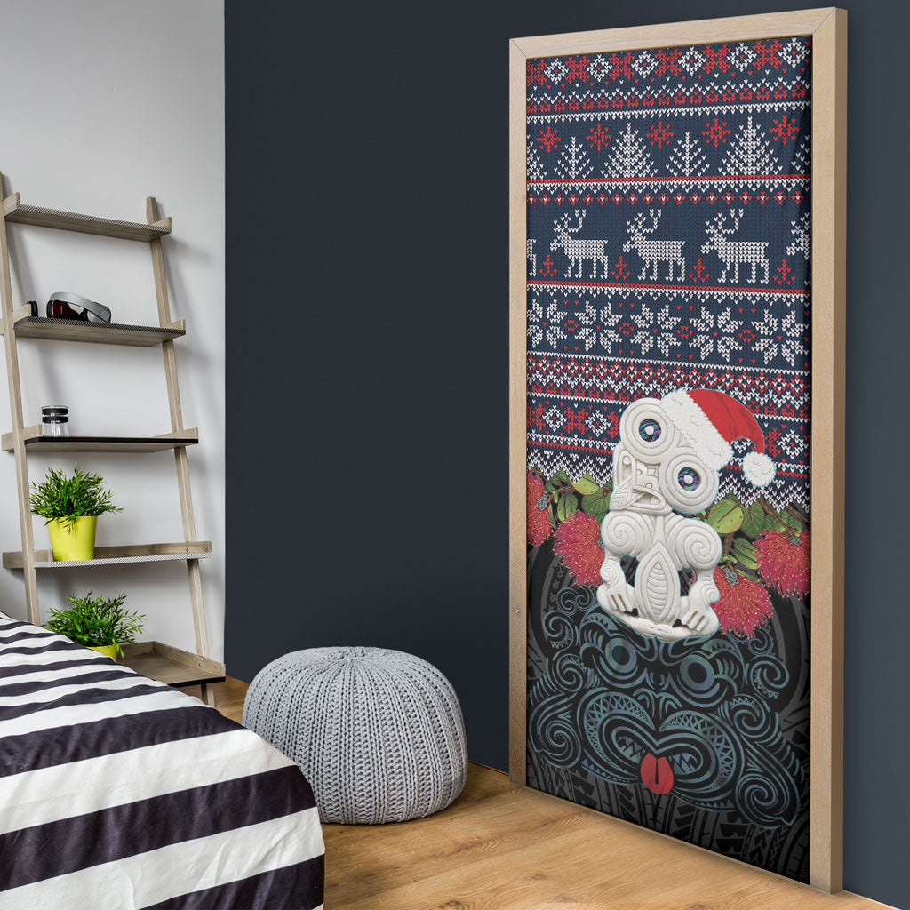 New Zealand Hei Tiki Christmas In July Door Cover Pohutukawa Santa Xmas Polynesian Pattern LT22 - Polynesian Pride