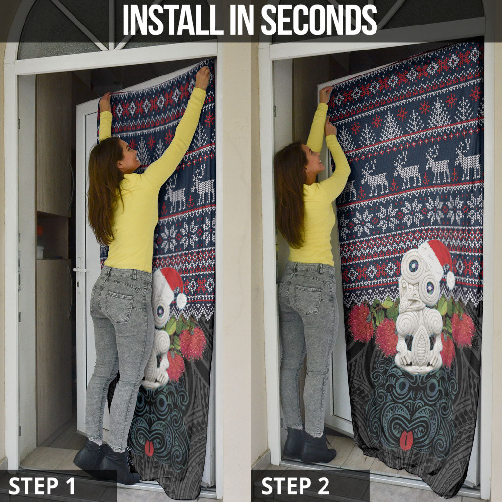 New Zealand Hei Tiki Christmas In July Door Cover Pohutukawa Santa Xmas Polynesian Pattern LT22 - Polynesian Pride