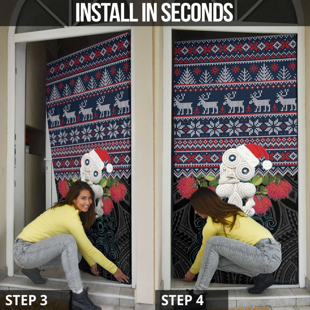 New Zealand Hei Tiki Christmas In July Door Cover Pohutukawa Santa Xmas Polynesian Pattern LT22 - Polynesian Pride