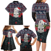 New Zealand Hei Tiki Christmas In July Family Matching Long Sleeve Bodycon Dress and Hawaiian Shirt Pohutukawa Santa Xmas Polynesian Pattern LT22 - Polynesian Pride