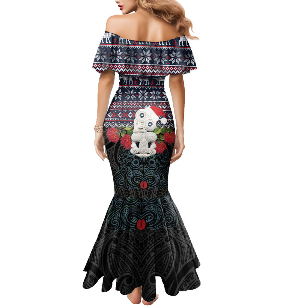 New Zealand Hei Tiki Christmas In July Family Matching Mermaid Dress and Hawaiian Shirt Pohutukawa Santa Xmas Polynesian Pattern LT22 - Polynesian Pride