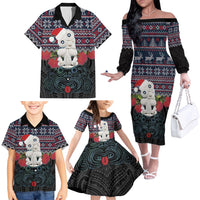 New Zealand Hei Tiki Christmas In July Family Matching Off The Shoulder Long Sleeve Dress and Hawaiian Shirt Pohutukawa Santa Xmas Polynesian Pattern LT22 - Polynesian Pride