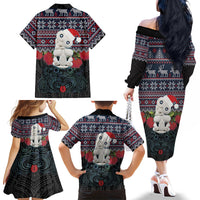New Zealand Hei Tiki Christmas In July Family Matching Off The Shoulder Long Sleeve Dress and Hawaiian Shirt Pohutukawa Santa Xmas Polynesian Pattern LT22 - Polynesian Pride
