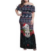 New Zealand Hei Tiki Christmas In July Family Matching Off Shoulder Maxi Dress and Hawaiian Shirt Pohutukawa Santa Xmas Polynesian Pattern LT22 Mom's Dress Black - Polynesian Pride
