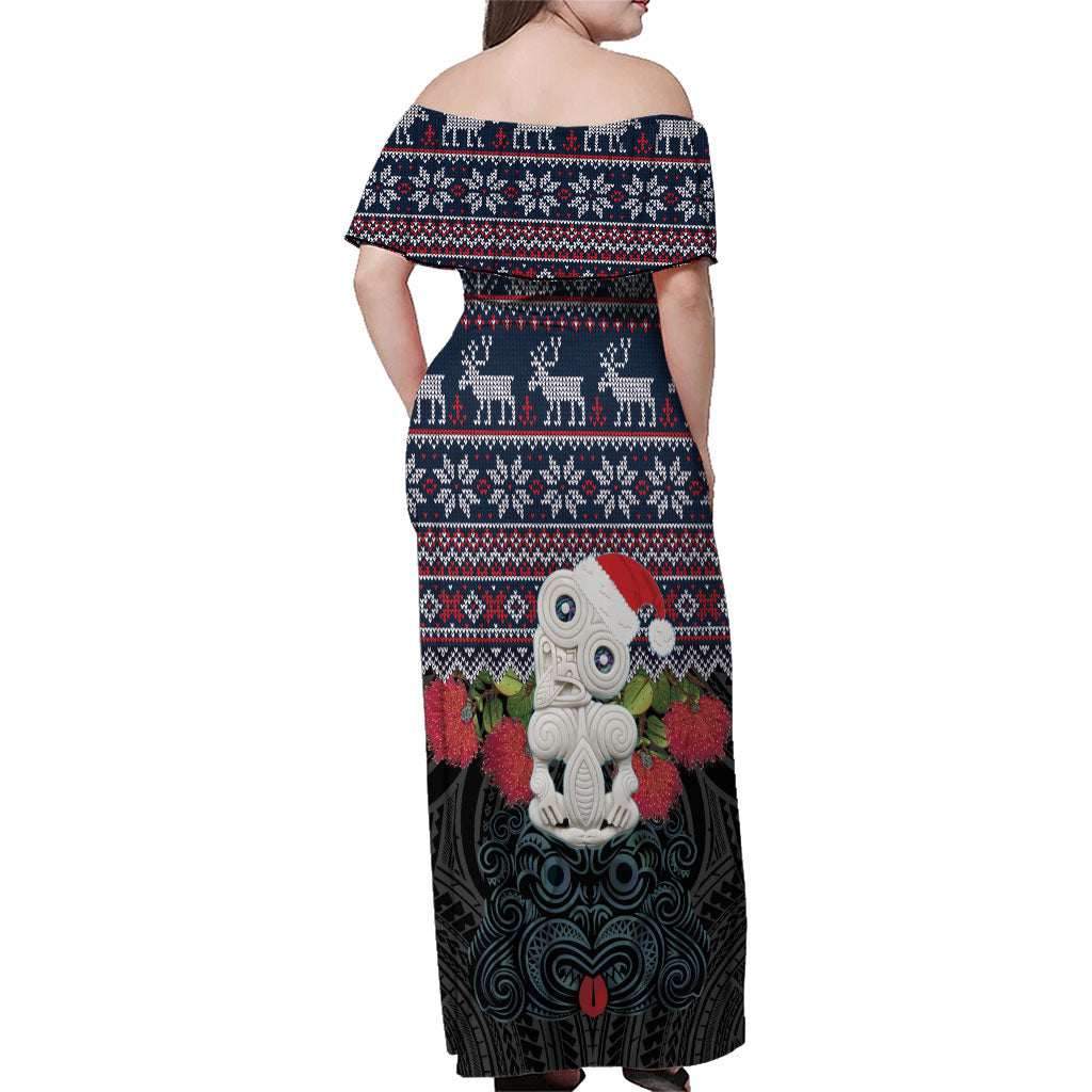 New Zealand Hei Tiki Christmas In July Family Matching Off Shoulder Maxi Dress and Hawaiian Shirt Pohutukawa Santa Xmas Polynesian Pattern LT22 - Polynesian Pride