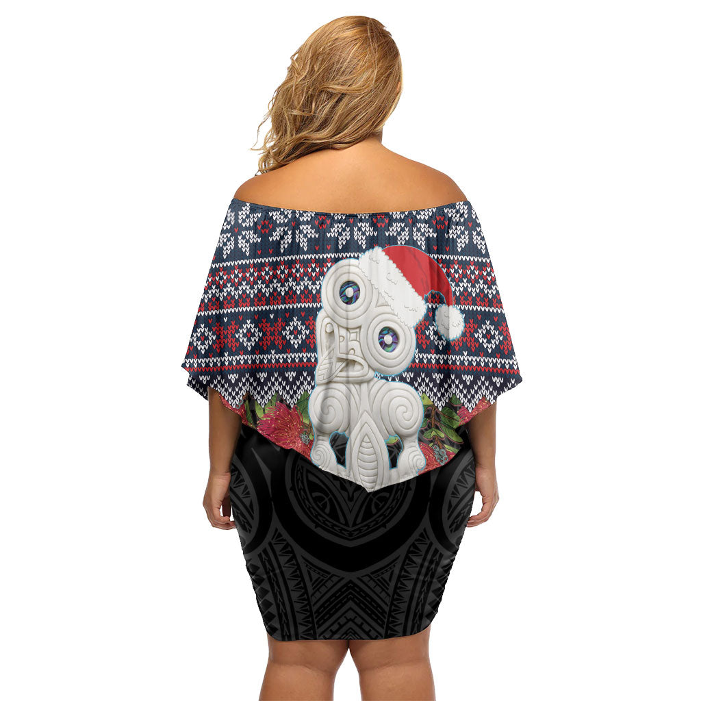 New Zealand Hei Tiki Christmas In July Family Matching Off Shoulder Short Dress and Hawaiian Shirt Pohutukawa Santa Xmas Polynesian Pattern LT22 - Polynesian Pride