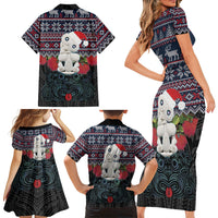 New Zealand Hei Tiki Christmas In July Family Matching Short Sleeve Bodycon Dress and Hawaiian Shirt Pohutukawa Santa Xmas Polynesian Pattern LT22 - Polynesian Pride