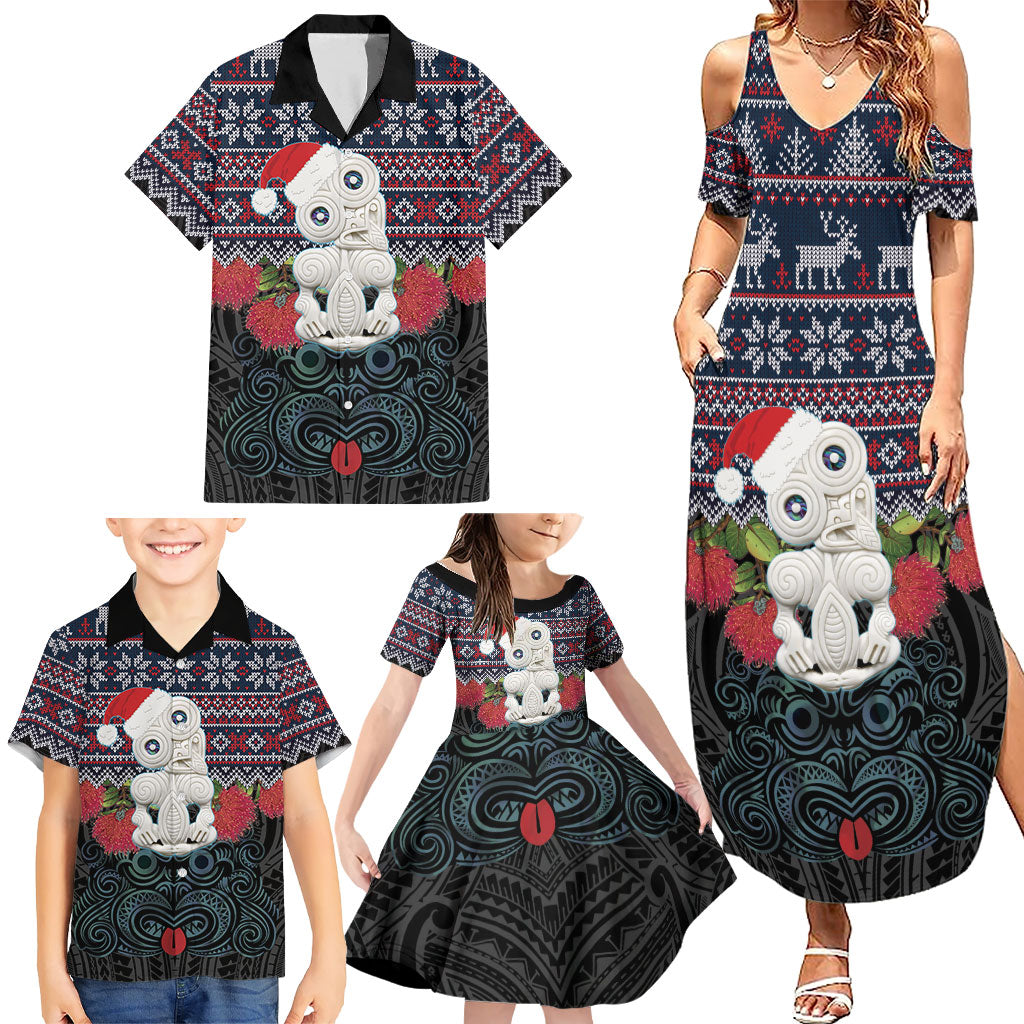 New Zealand Hei Tiki Christmas In July Family Matching Summer Maxi Dress and Hawaiian Shirt Pohutukawa Santa Xmas Polynesian Pattern LT22 - Polynesian Pride