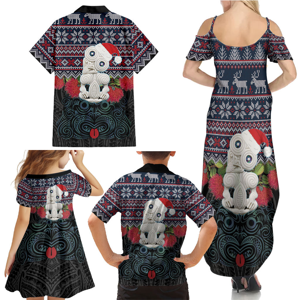 New Zealand Hei Tiki Christmas In July Family Matching Summer Maxi Dress and Hawaiian Shirt Pohutukawa Santa Xmas Polynesian Pattern LT22 - Polynesian Pride
