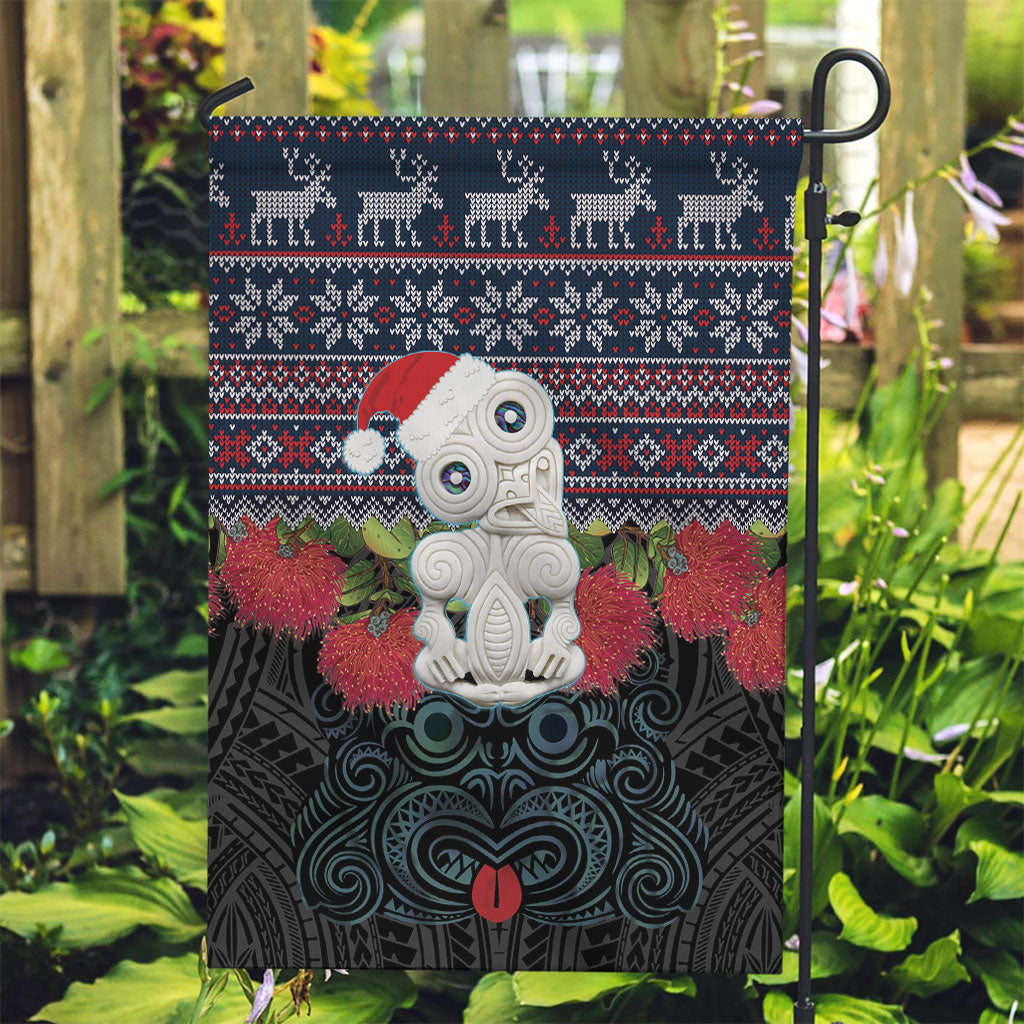 New Zealand Hei Tiki Christmas In July Garden Flag Pohutukawa Santa Xmas Polynesian Pattern LT22 Garden Flag Black - Polynesian Pride