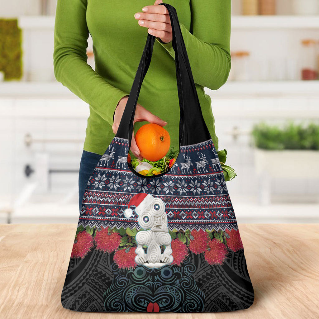 New Zealand Hei Tiki Christmas In July Grocery Bag Pohutukawa Santa Xmas Polynesian Pattern LT22 - Polynesian Pride