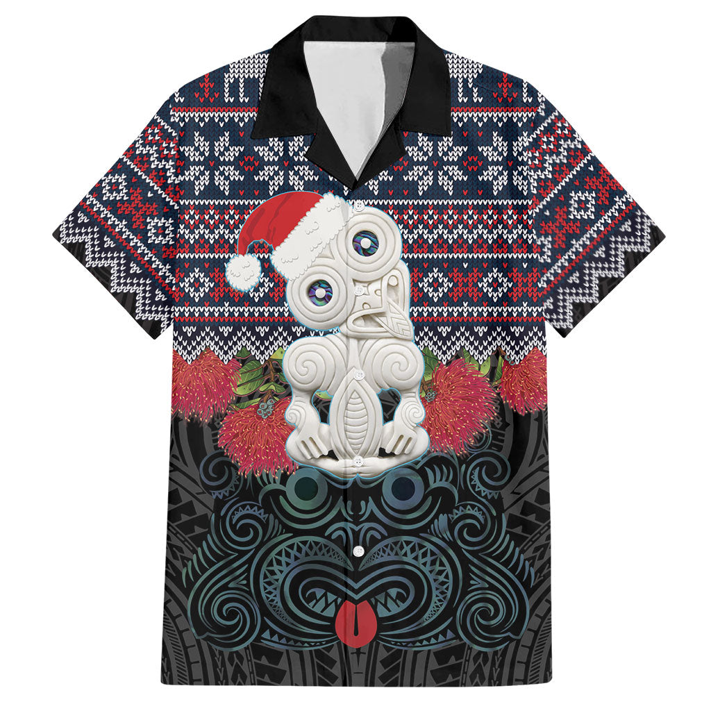 New Zealand Hei Tiki Christmas In July Hawaiian Shirt Pohutukawa Santa Xmas Polynesian Pattern LT22 Black - Polynesian Pride