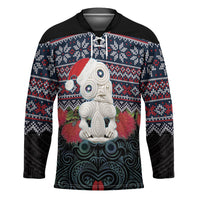 New Zealand Hei Tiki Christmas In July Hockey Jersey Pohutukawa Santa Xmas Polynesian Pattern LT22 Unisex Black - Polynesian Pride