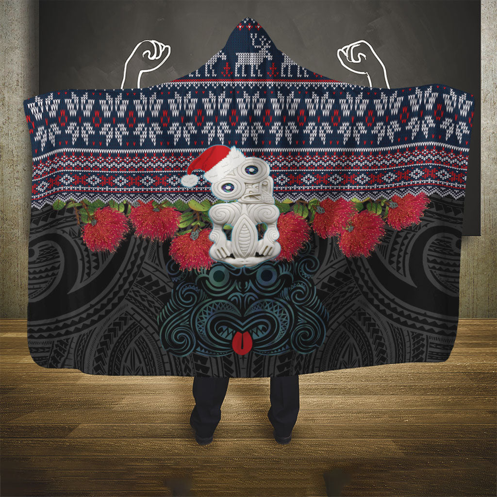 New Zealand Hei Tiki Christmas In July Hooded Blanket Pohutukawa Santa Xmas Polynesian Pattern LT22 - Polynesian Pride