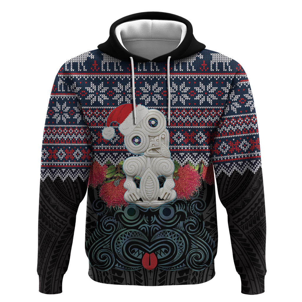 New Zealand Hei Tiki Christmas In July Hoodie Pohutukawa Santa Xmas Polynesian Pattern LT22 Pullover Hoodie Black - Polynesian Pride