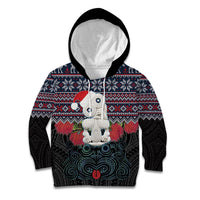 New Zealand Hei Tiki Christmas In July Kid Hoodie Pohutukawa Santa Xmas Polynesian Pattern LT22 Hoodie Black - Polynesian Pride