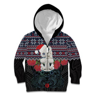 New Zealand Hei Tiki Christmas In July Kid Hoodie Pohutukawa Santa Xmas Polynesian Pattern LT22 Zip Hoodie Black - Polynesian Pride