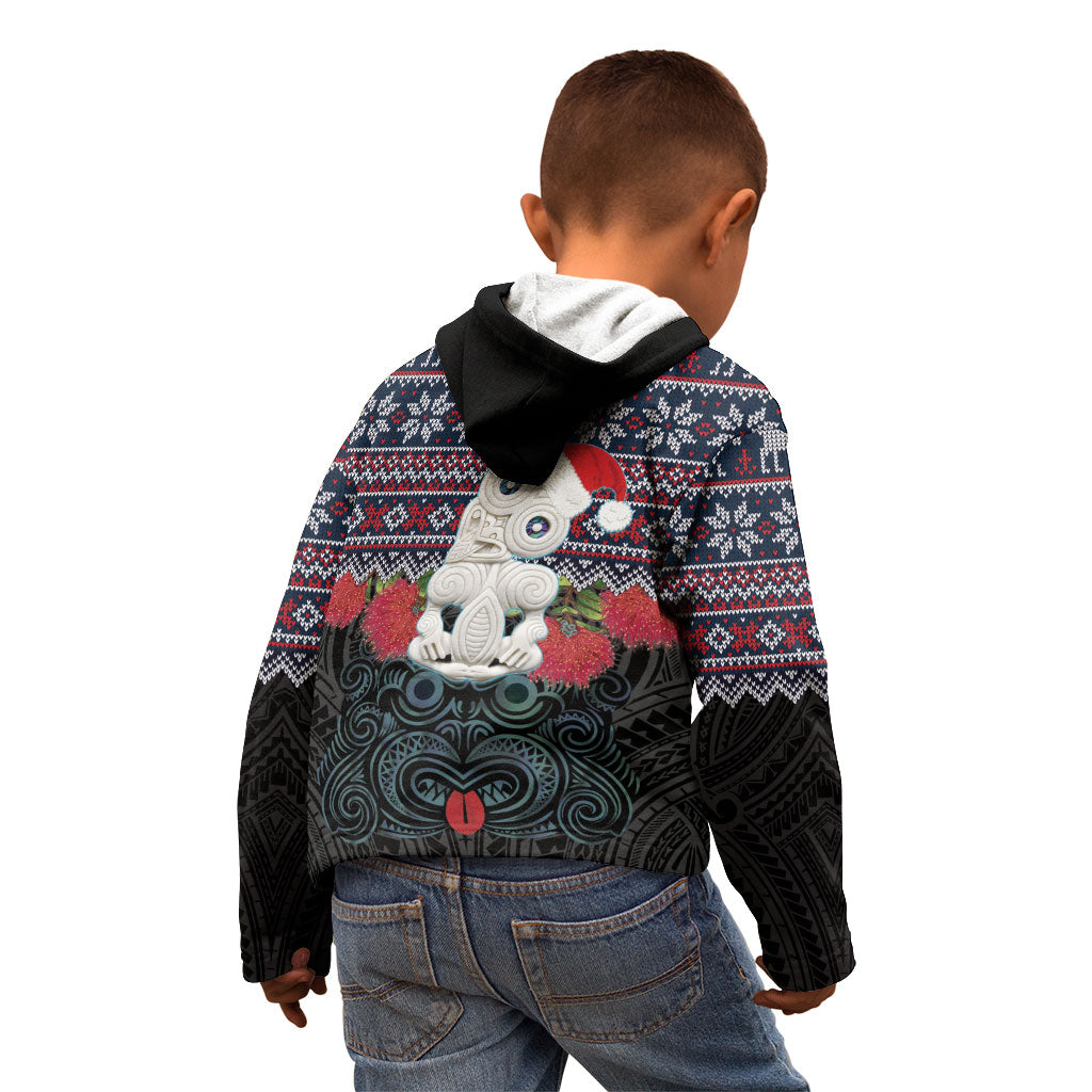 New Zealand Hei Tiki Christmas In July Kid Hoodie Pohutukawa Santa Xmas Polynesian Pattern LT22 - Polynesian Pride