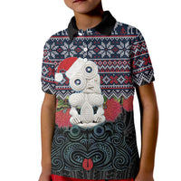 New Zealand Hei Tiki Christmas In July Kid Polo Shirt Pohutukawa Santa Xmas Polynesian Pattern LT22 Kid Black - Polynesian Pride