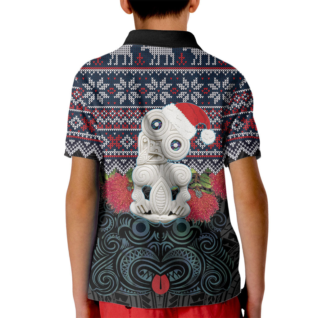 New Zealand Hei Tiki Christmas In July Kid Polo Shirt Pohutukawa Santa Xmas Polynesian Pattern LT22 - Polynesian Pride