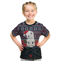 New Zealand Hei Tiki Christmas In July Kid T Shirt Pohutukawa Santa Xmas Polynesian Pattern LT22 Black - Polynesian Pride
