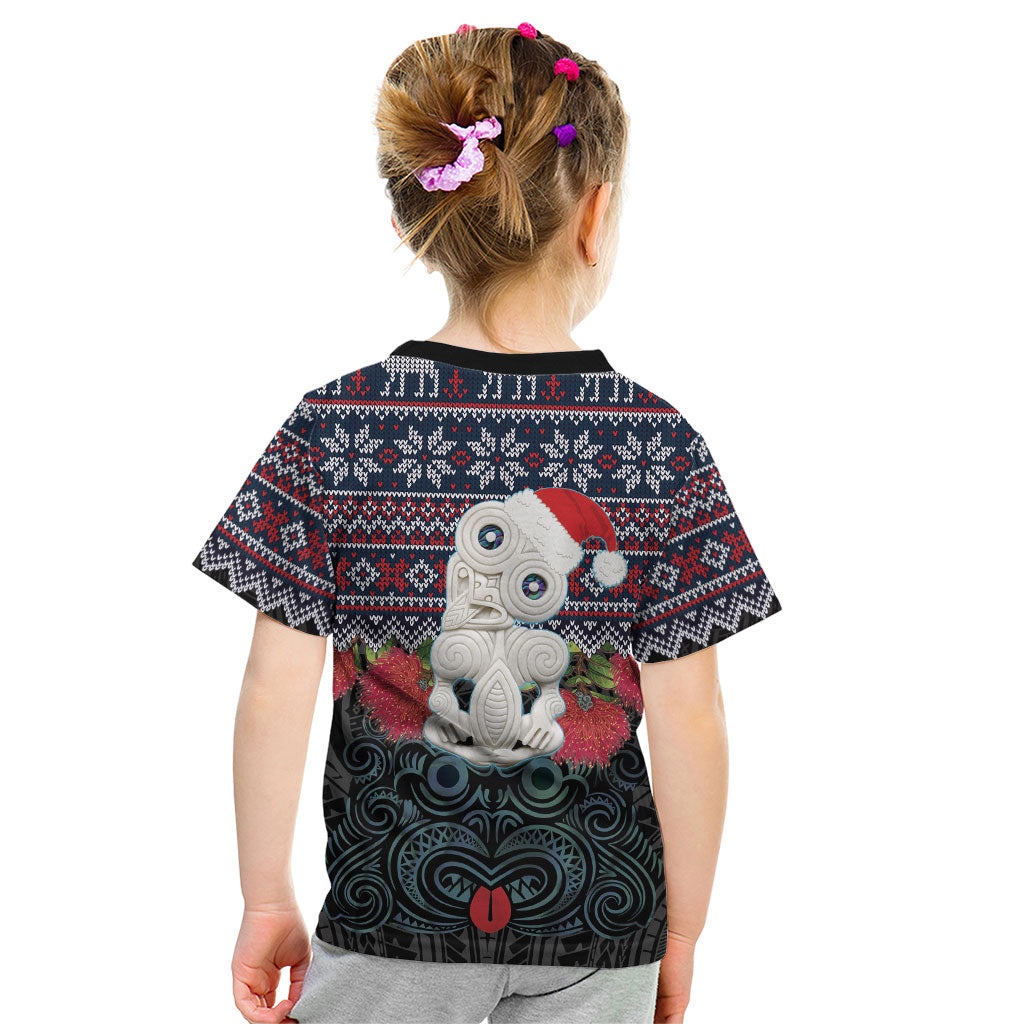 New Zealand Hei Tiki Christmas In July Kid T Shirt Pohutukawa Santa Xmas Polynesian Pattern LT22 - Polynesian Pride