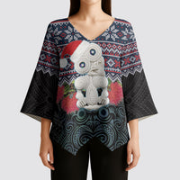 New Zealand Hei Tiki Christmas In July Kimono Sleeve Blouse Pohutukawa Santa Xmas Polynesian Pattern LT22 - Polynesian Pride