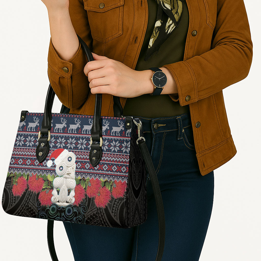 New Zealand Hei Tiki Christmas In July Leather Bag Pohutukawa Santa Xmas Polynesian Pattern LT22 - Polynesian Pride