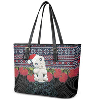 New Zealand Hei Tiki Christmas In July Leather Tote Bag Pohutukawa Santa Xmas Polynesian Pattern LT22 - Polynesian Pride