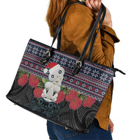 New Zealand Hei Tiki Christmas In July Leather Tote Bag Pohutukawa Santa Xmas Polynesian Pattern LT22 - Polynesian Pride