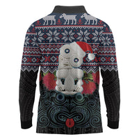 New Zealand Hei Tiki Christmas In July Long Sleeve Polo Shirt Pohutukawa Santa Xmas Polynesian Pattern LT22 - Polynesian Pride