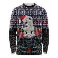 New Zealand Hei Tiki Christmas In July Long Sleeve Shirt Pohutukawa Santa Xmas Polynesian Pattern LT22 Unisex Black - Polynesian Pride