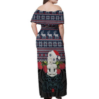New Zealand Hei Tiki Christmas In July Off Shoulder Maxi Dress Pohutukawa Santa Xmas Polynesian Pattern LT22 - Polynesian Pride