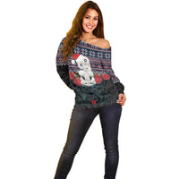 New Zealand Hei Tiki Christmas In July Off Shoulder Sweater Pohutukawa Santa Xmas Polynesian Pattern LT22 - Polynesian Pride