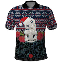 New Zealand Hei Tiki Christmas In July Polo Shirt Pohutukawa Santa Xmas Polynesian Pattern LT22 Black - Polynesian Pride