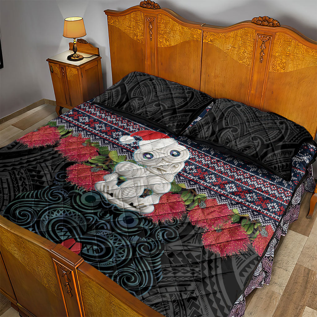 New Zealand Hei Tiki Christmas In July Quilt Bed Set Pohutukawa Santa Xmas Polynesian Pattern LT22 - Polynesian Pride