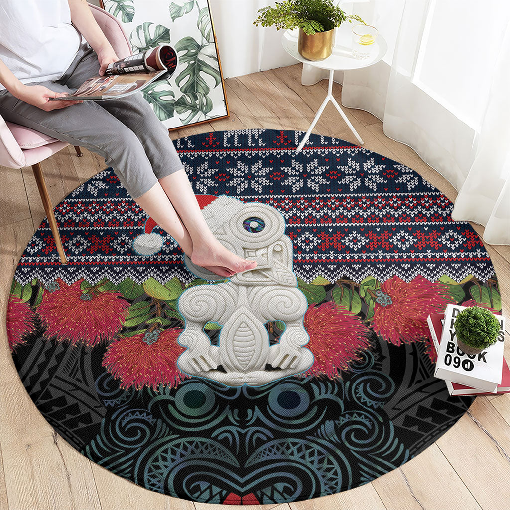 New Zealand Hei Tiki Christmas In July Round Carpet Pohutukawa Santa Xmas Polynesian Pattern LT22 - Polynesian Pride