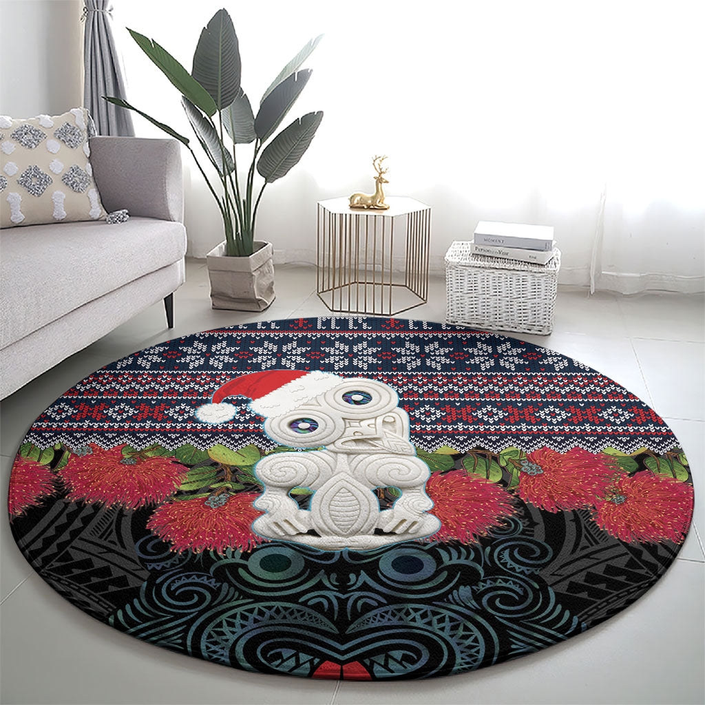 New Zealand Hei Tiki Christmas In July Round Carpet Pohutukawa Santa Xmas Polynesian Pattern LT22 - Polynesian Pride