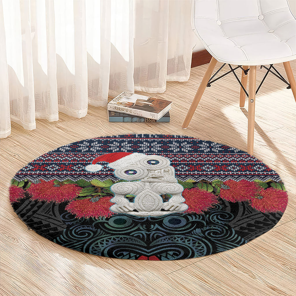 New Zealand Hei Tiki Christmas In July Round Carpet Pohutukawa Santa Xmas Polynesian Pattern LT22 - Polynesian Pride