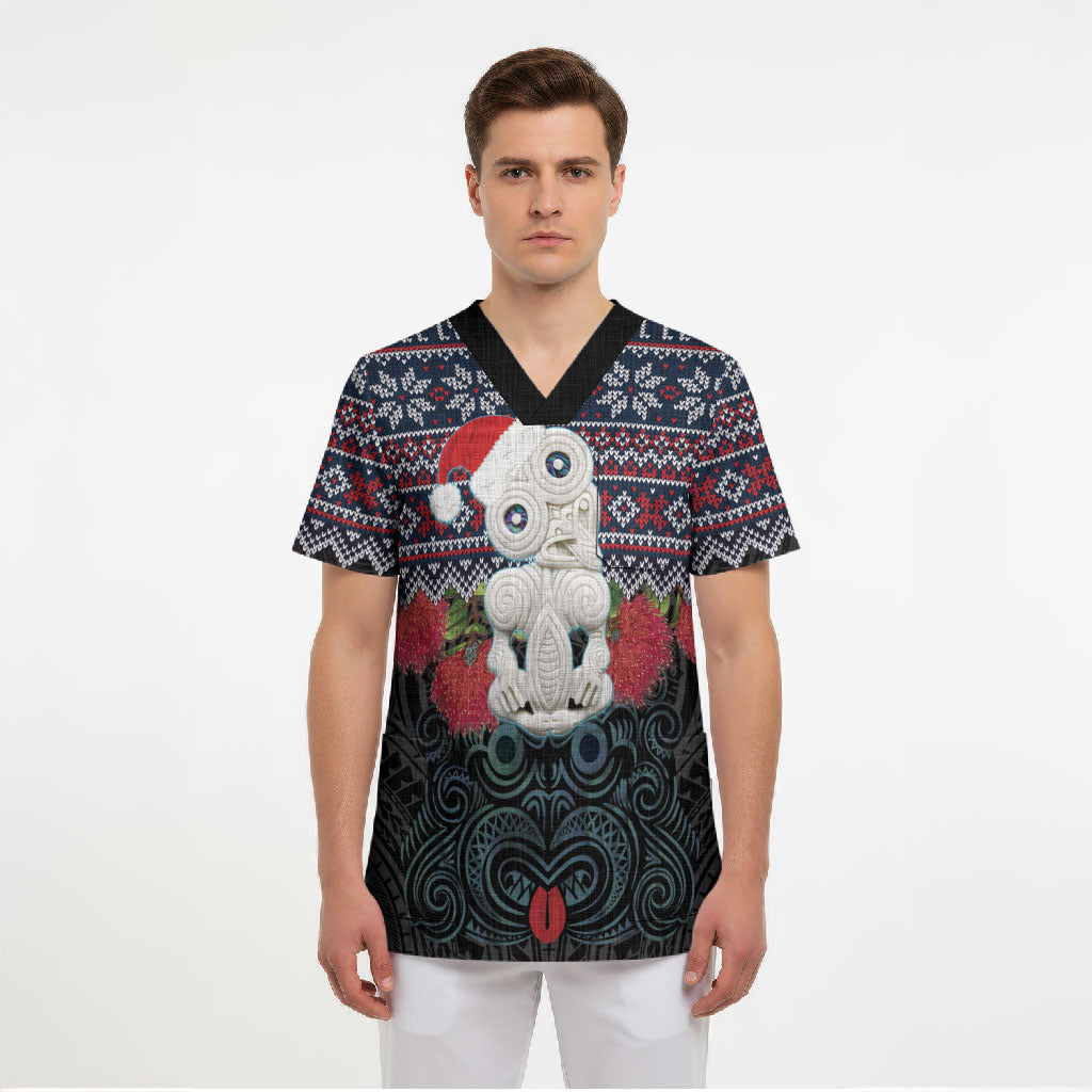 New Zealand Hei Tiki Christmas In July Scrub Top Pohutukawa Santa Xmas Polynesian Pattern LT22 - Polynesian Pride