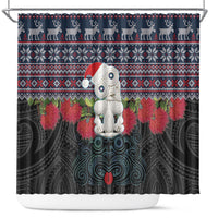 New Zealand Hei Tiki Christmas In July Shower Curtain Pohutukawa Santa Xmas Polynesian Pattern LT22 Black - Polynesian Pride