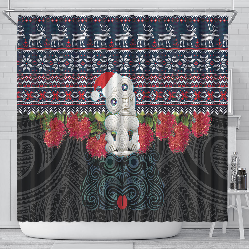 New Zealand Hei Tiki Christmas In July Shower Curtain Pohutukawa Santa Xmas Polynesian Pattern LT22 - Polynesian Pride