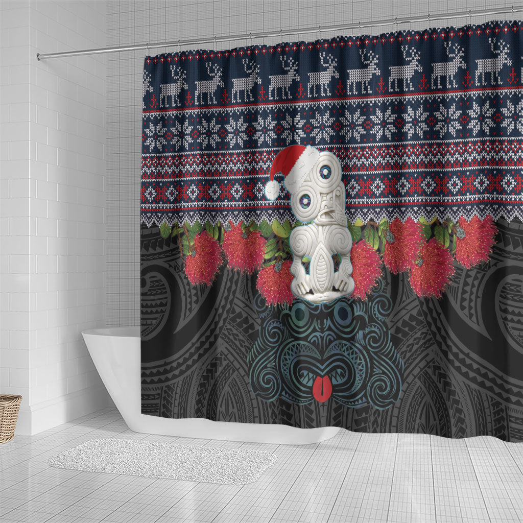 New Zealand Hei Tiki Christmas In July Shower Curtain Pohutukawa Santa Xmas Polynesian Pattern LT22 - Polynesian Pride