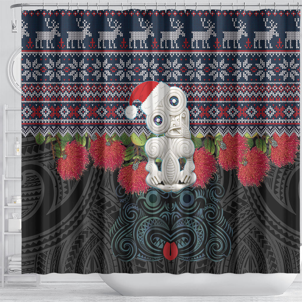 New Zealand Hei Tiki Christmas In July Shower Curtain Pohutukawa Santa Xmas Polynesian Pattern LT22 - Polynesian Pride