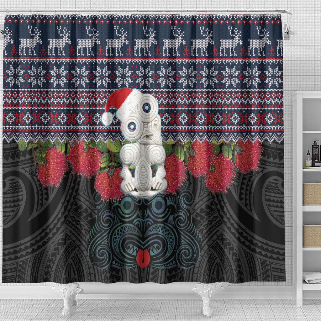 New Zealand Hei Tiki Christmas In July Shower Curtain Pohutukawa Santa Xmas Polynesian Pattern LT22 - Polynesian Pride