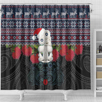 New Zealand Hei Tiki Christmas In July Shower Curtain Pohutukawa Santa Xmas Polynesian Pattern LT22 - Polynesian Pride