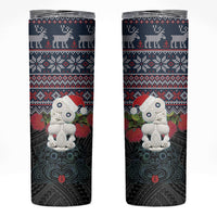 New Zealand Hei Tiki Christmas In July Skinny Tumbler Pohutukawa Santa Xmas Polynesian Pattern LT22 Black - Polynesian Pride