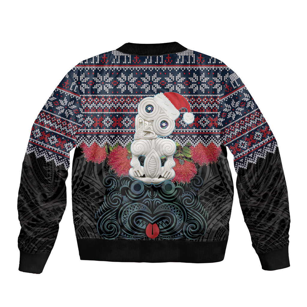 New Zealand Hei Tiki Christmas In July Sleeve Zip Bomber Jacket Pohutukawa Santa Xmas Polynesian Pattern LT22 - Polynesian Pride