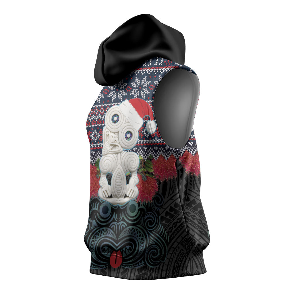 New Zealand Hei Tiki Christmas In July Sleeveless Hoodie Pohutukawa Santa Xmas Polynesian Pattern LT22 - Polynesian Pride